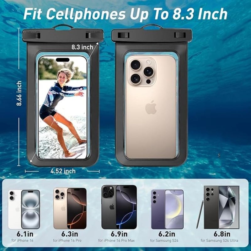 Woyinger 1/2/4 Waterproof Case Pouch Cellphone Dry Bag Compatible for iPhone 17 16 15 14 13Pro Max Plus Black | Universal, Up to 8.3",Cruise Ship, Kayak, Beach Essentials, IPX8 Water Resistant,1 Pack - Image 1